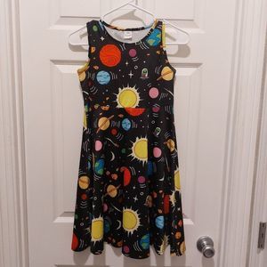 Funnycokid Girls Solar System Theme With Et. Sleeves Dress szXL